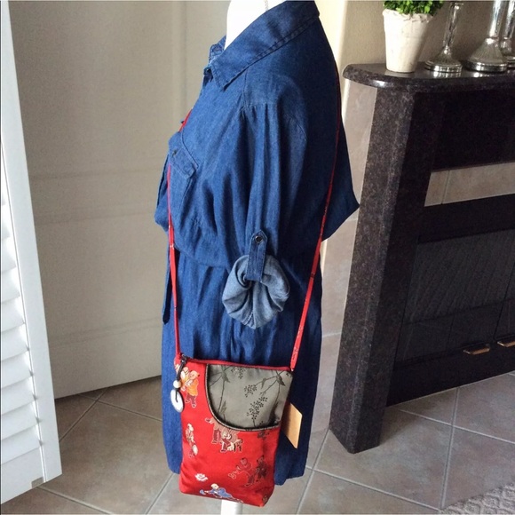 LAST 1! 100% Silk Crossbody Bag Red Asian Men Big Sky Shanghai Purse Coin Charm - Picture 6 of 8